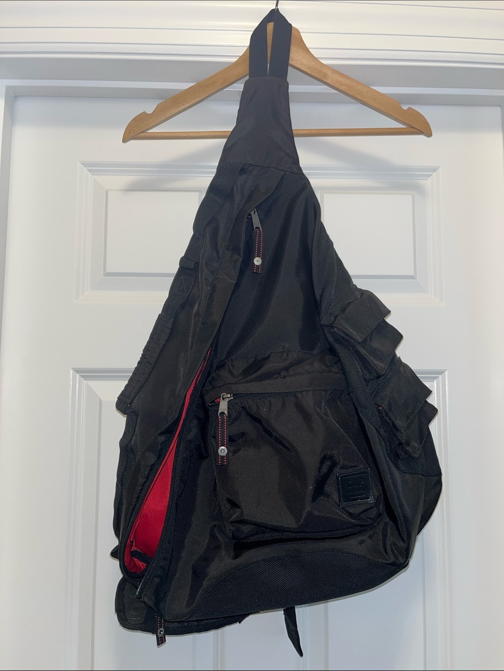 Unisex Black Sling Backpack with Red Lining - Everyday Carry